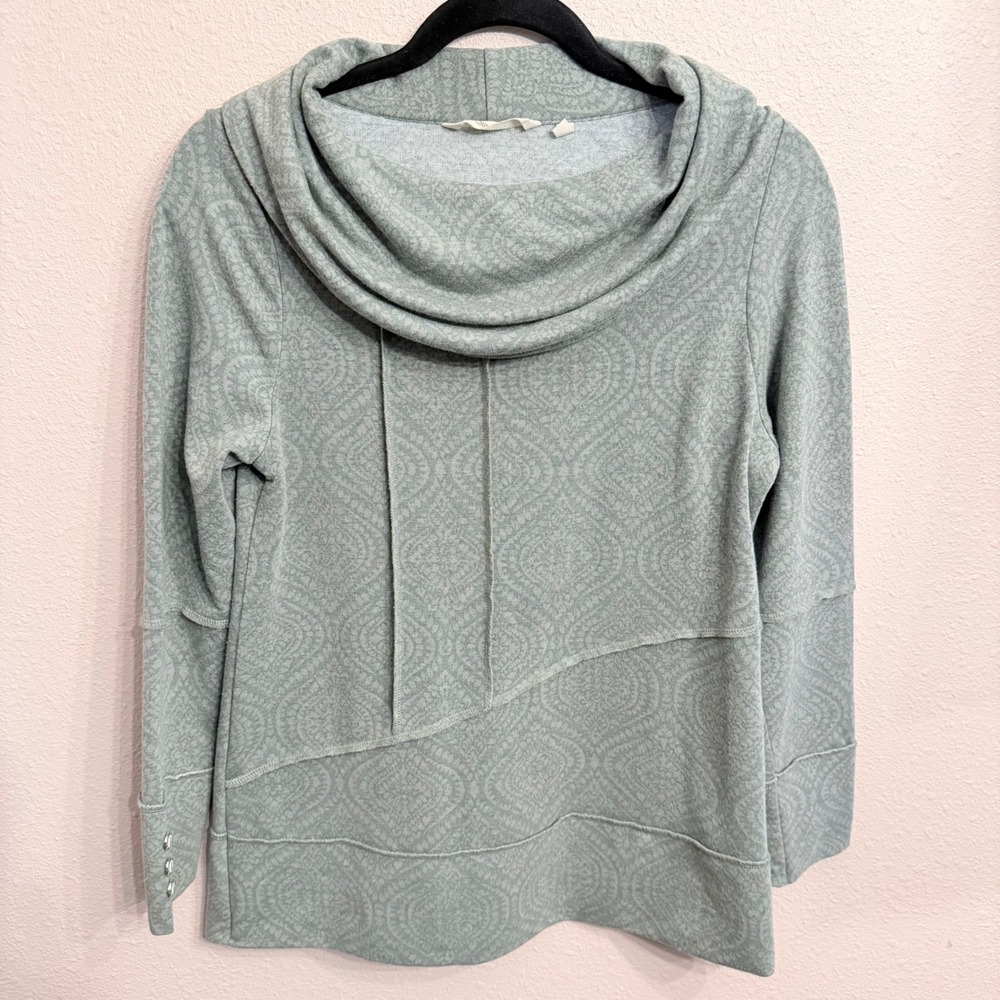 Soft Surroundings Green Paisley Cowl Neck Pullover Top 3FU20 Petite XS